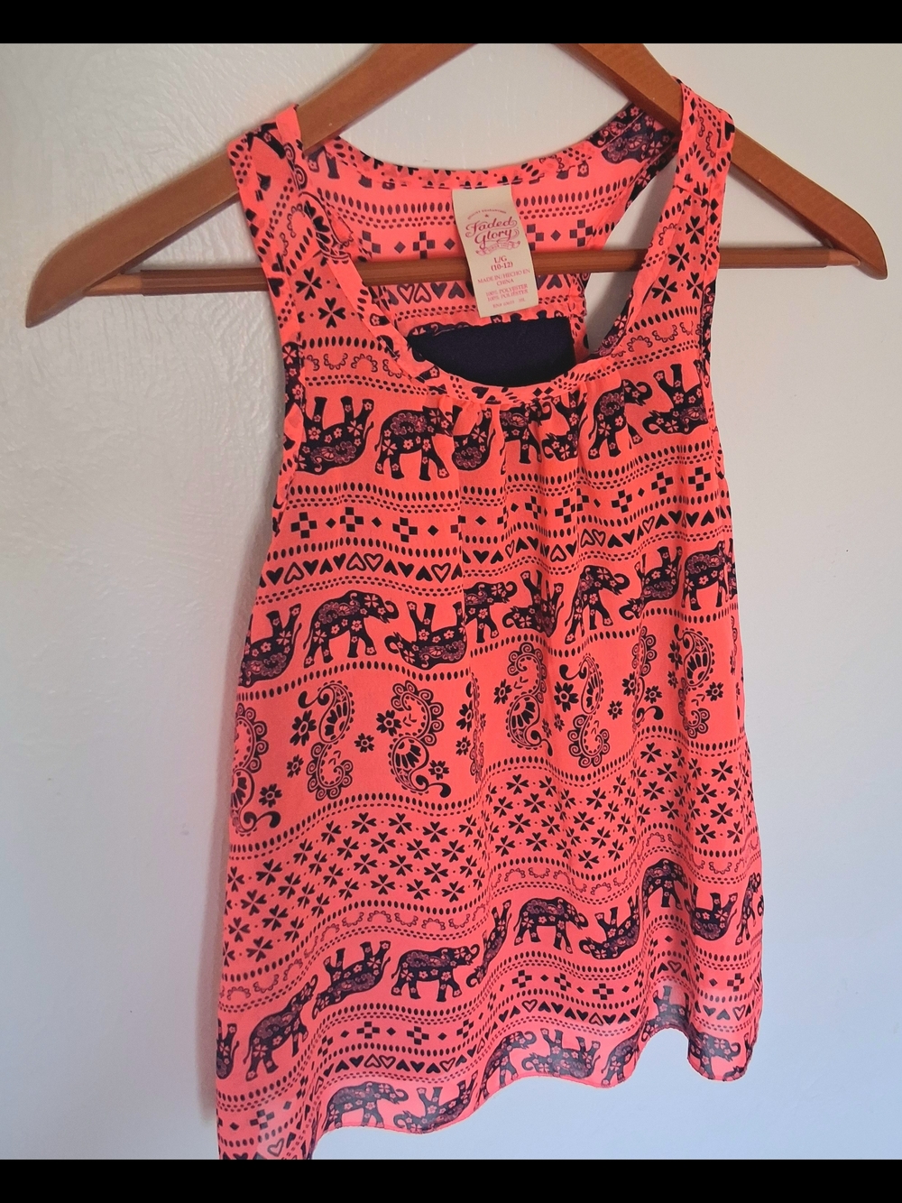 Coral and Black Elephant Print Racerback Tank